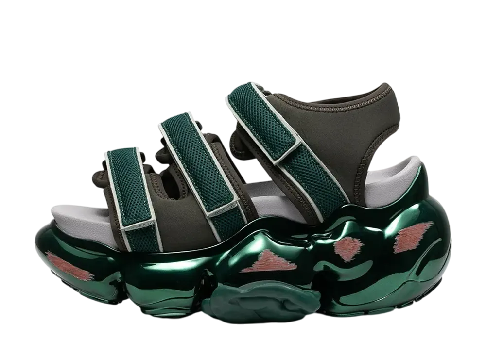 grounds Women's MOOPIE CATERPILLAR SANDAL CHROME "Olive Green/Dark Green Chrome"