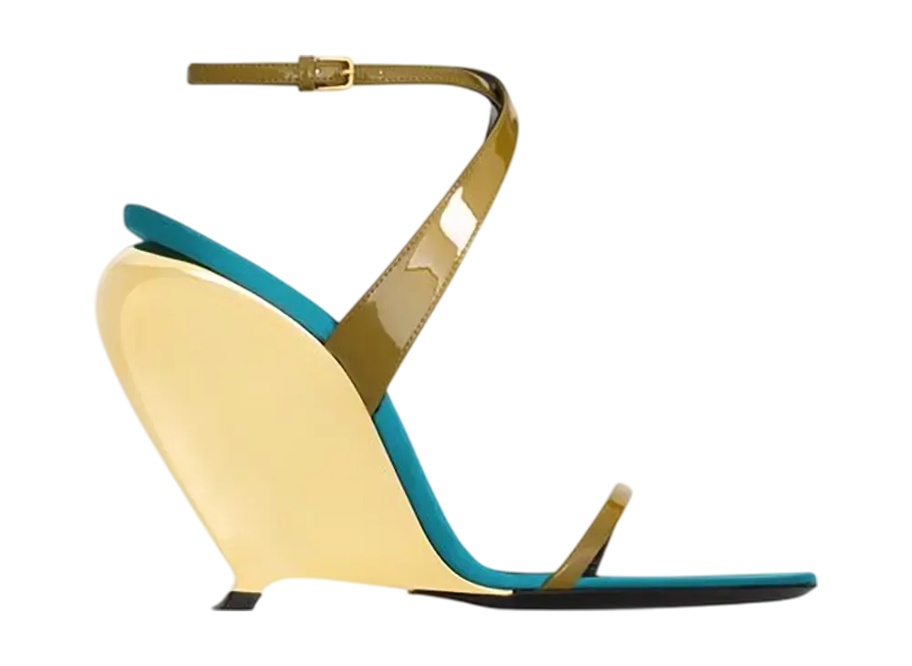 サンローラン ウィメンズ タルーラ ウェッジ パテントレザー "オイルグリーン"