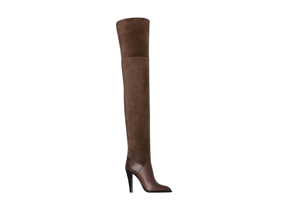 サンローラン ウィメンズ ナジャ ブーツ スムースレザー & スウェード "ダークブラウン"