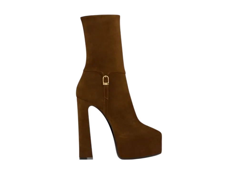 サンローラン ウィメンズ ニコ プラットフォームブーティー スウェード "ランド"