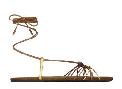 Saint Laurent Women's Babylone Sandals Smooth & Metallic Leather "Macadamia"