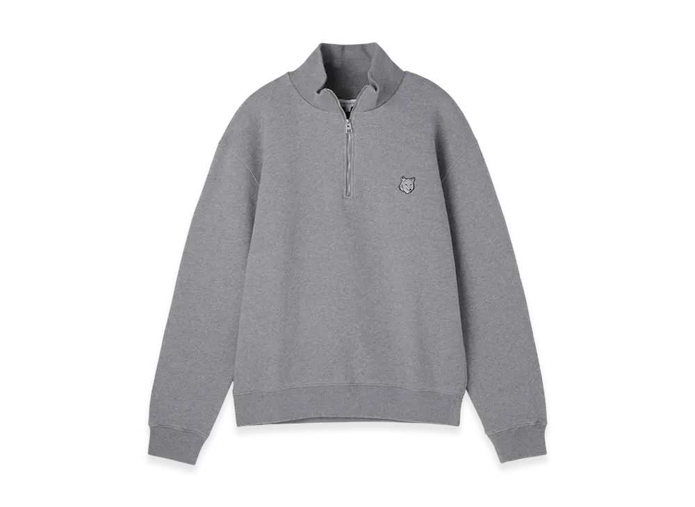 Maison Kitsune Bold Fox Head Patch Comfort Half Zip Sweatshirt "Medium Gray"