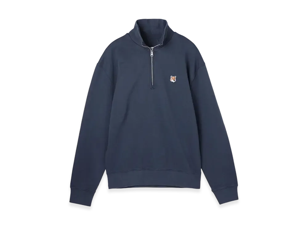 Maison Kitsune Fox Head Patch Comfort Half Zip Sweatshirt "Ink Blue"