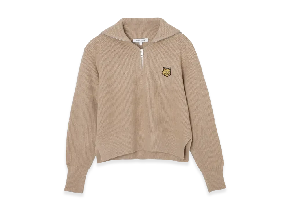 Maison Kitsune Bold Fox Head Patch Half Zip Ribbed Jumper "Beige Melange"