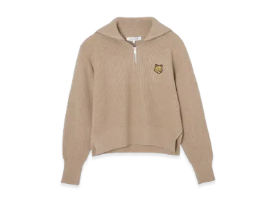 Maison Kitsune Bold Fox Head Patch Half Zip Ribbed Jumper "Beige Melange"