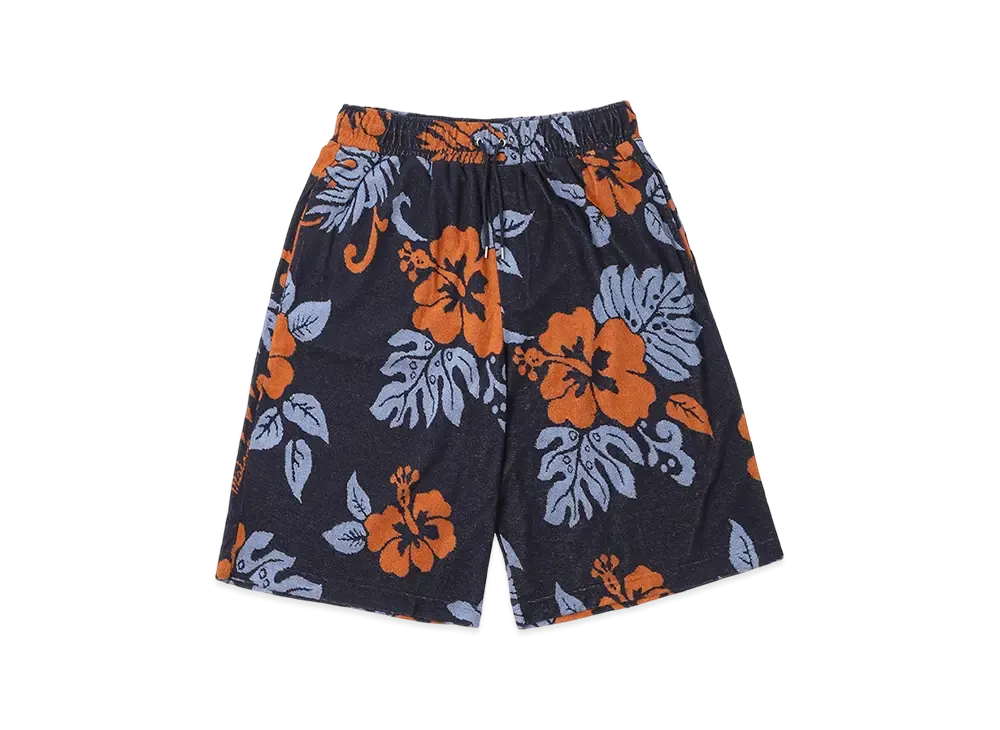 Maison Kitsune Jacquard Oversize Jog Shorts In Towelling "Deep Navy Design"