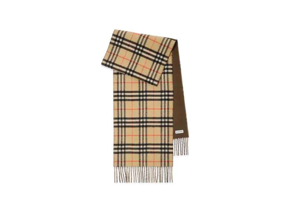 Burberry Reversible Check Cashmere Scarf "Sand/Bison"