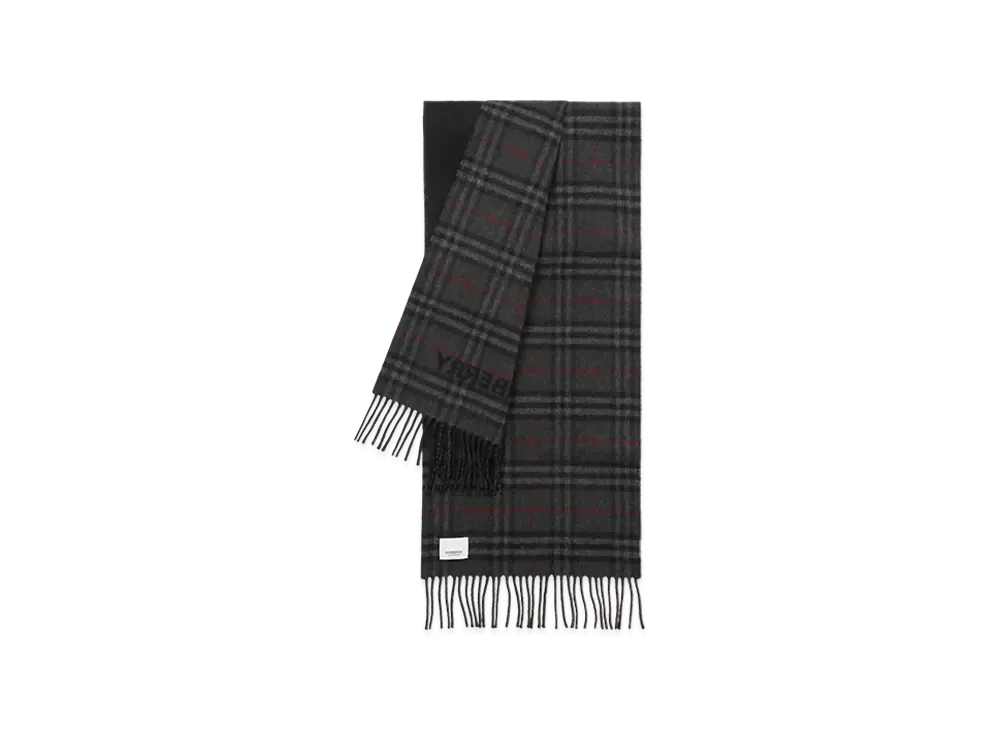 Burberry Reversible Check Cashmere Scarf "Charcoal/Black"
