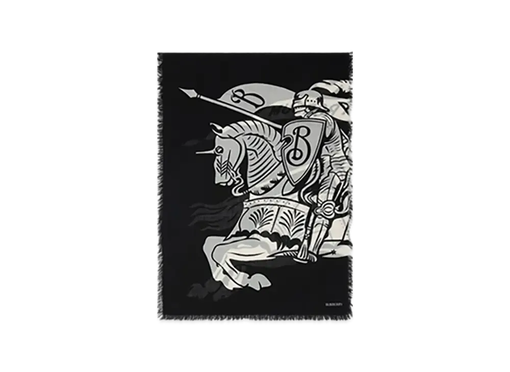 Burberry Wide EKD Wool Scarf "Black/Calico"