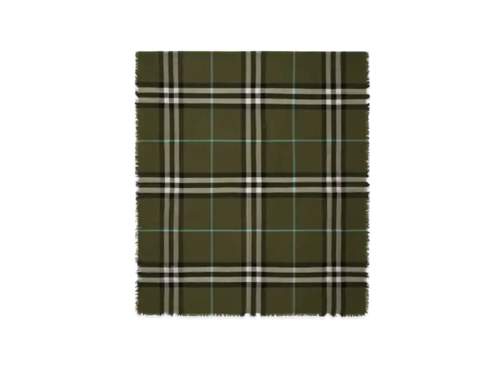 Burberry Wide Check Wool Scarf "Pea"
