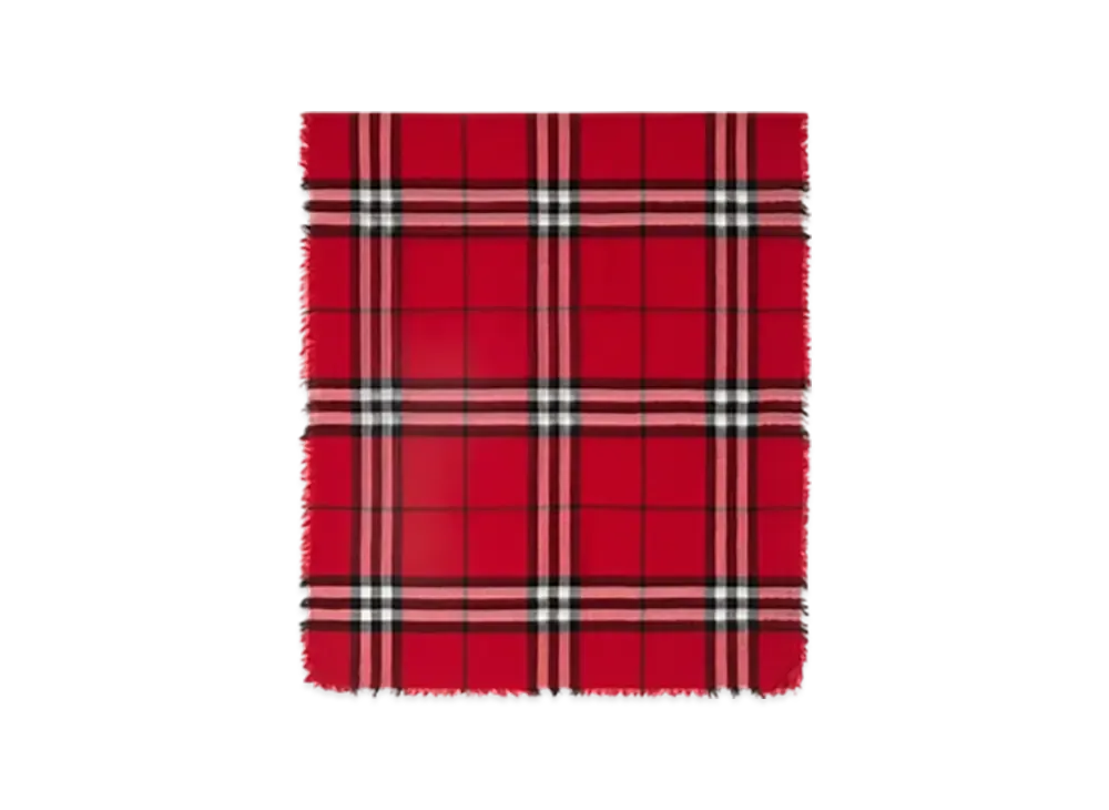 Burberry Wide Check Wool Scarf "Post Red"