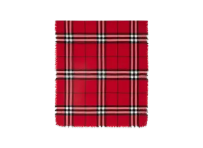 Burberry Wide Check Wool Scarf "Post Red"