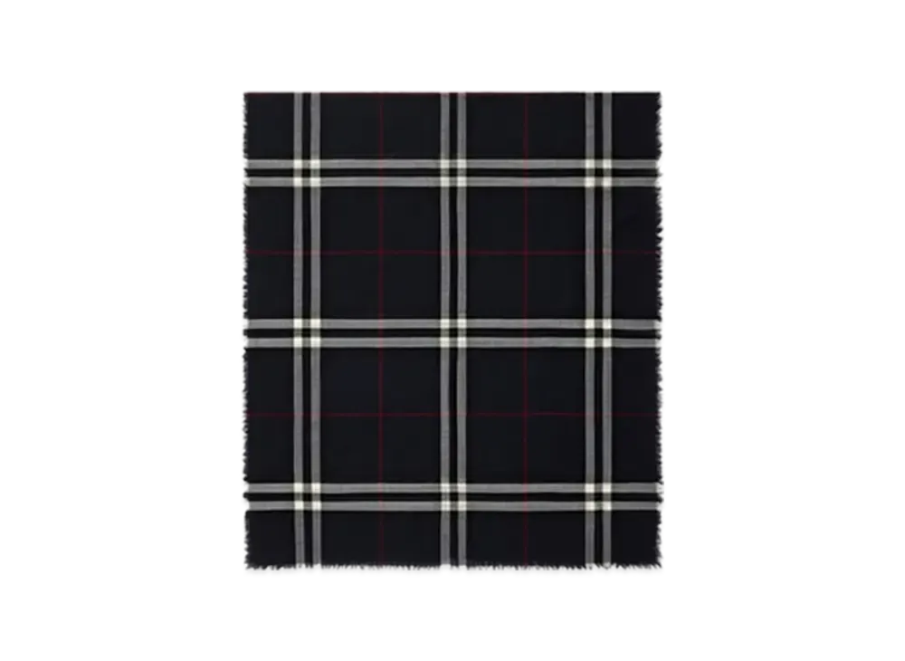 Burberry Wide Check Wool Scarf "Ink"