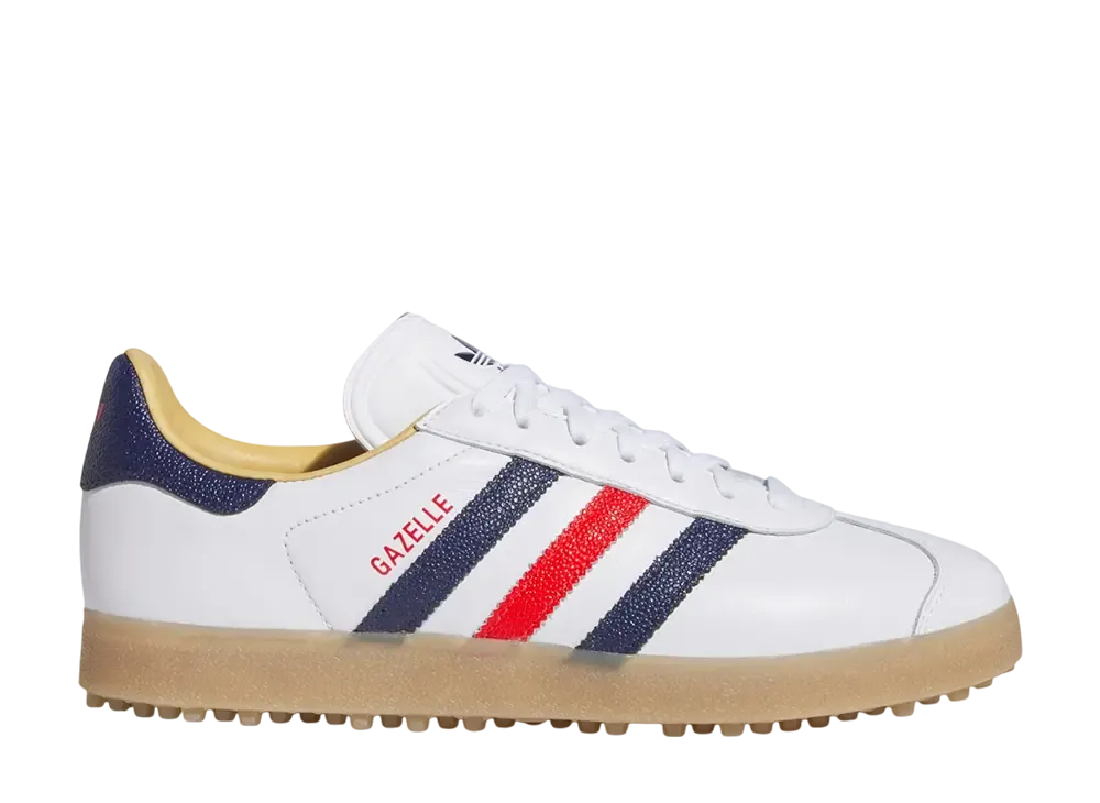 adidas Gazelle Leather Spikeless Golf "Cloud White/Dark Blue/Red"