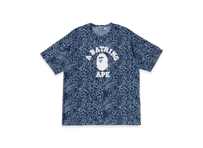 A BATHING APE Wild Leopard Pattern College Relaxed Fit Tee "Navy"