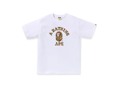 A BATHING APE Wild Leopard Pattern College Tee "White Beige"