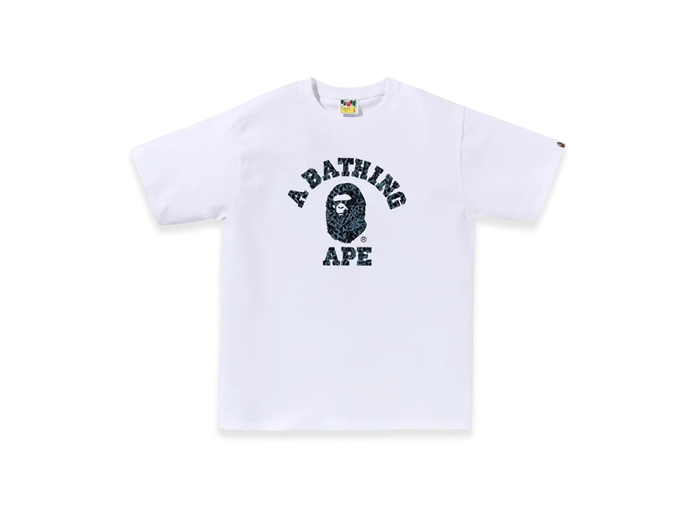 A BATHING APE Wild Leopard Pattern College Tee "White Navy"