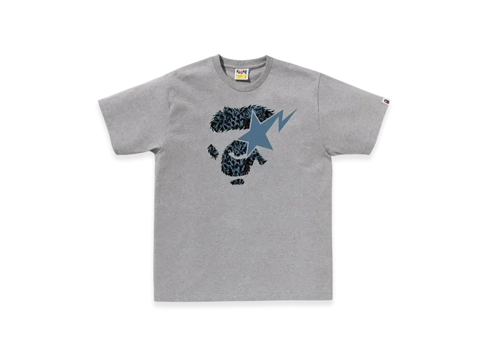 A BATHING APE Wild Leopard Pattern Ape Face Sta Tee "Grey"