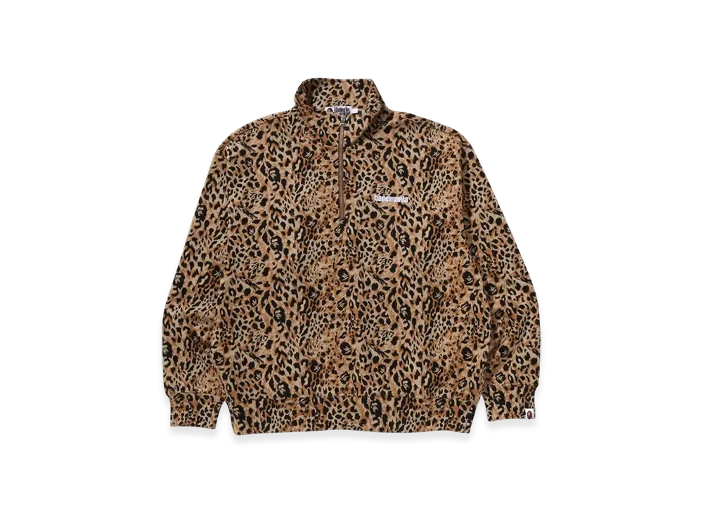 A BATHING APE Wild Leopard Pattern Relaxed Fit Half Zip Sweatshirt "Beige"
