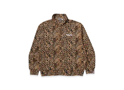 A BATHING APE Wild Leopard Pattern Relaxed Fit Half Zip Sweatshirt "Beige"