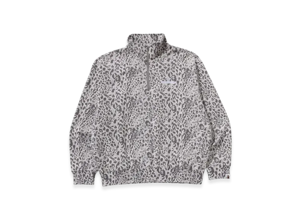 アベイシングエイプ ワイルド レオパード パターン リラックス フィット ハーフ ジップ スウェットシャツ "グレー"