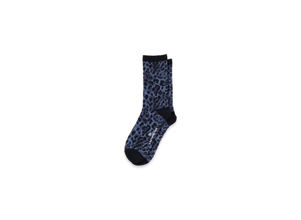 A BATHING APE Wild Leopard Pattern Socks "Navy"