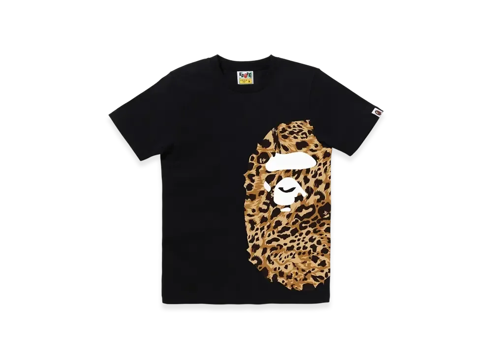 A BATHING APE Wild Leopard Pattern Side Big Ape Head Tee "Black Beige"