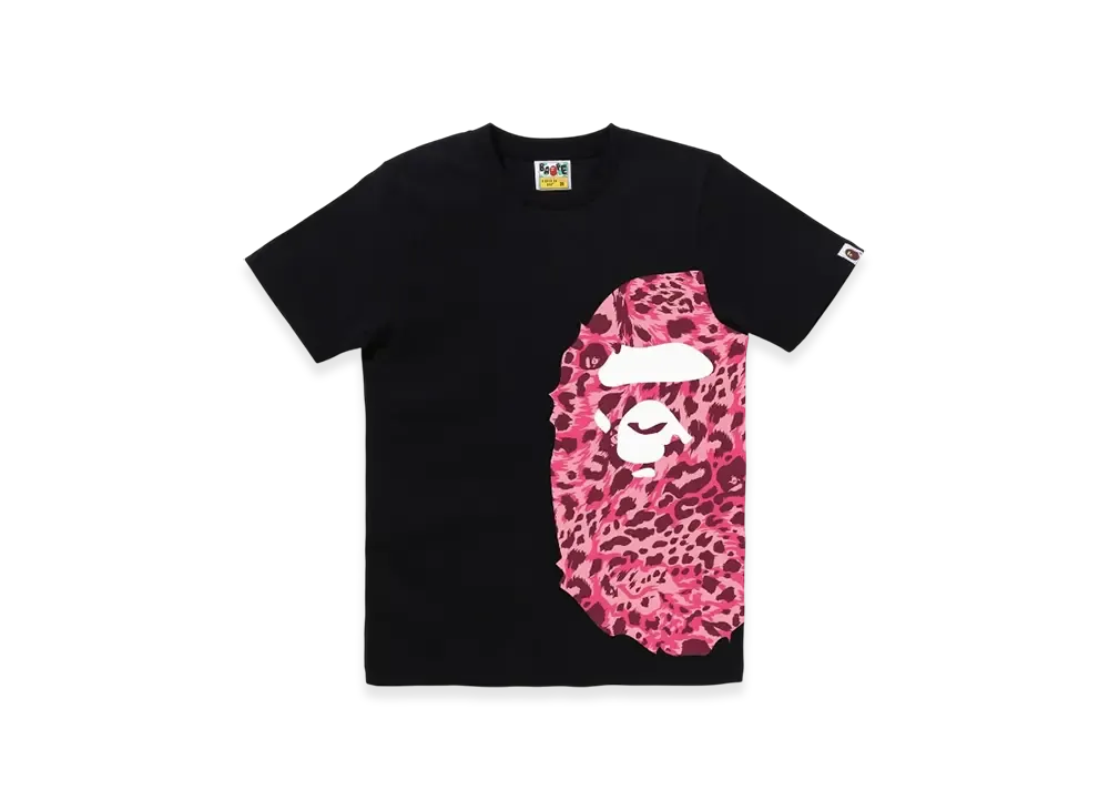 A BATHING APE Wild Leopard Pattern Side Big Ape Head Tee "Black Pink"