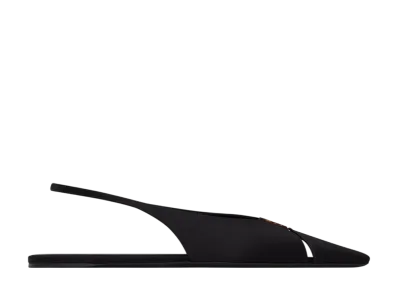 Saint Laurent Women's Babylone Slingback Flats Satin Crepe "Black"