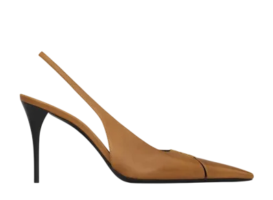 Saint Laurent Women's Babylone Breteuil Slingback Pumps Smooth Leather "Macadamia"