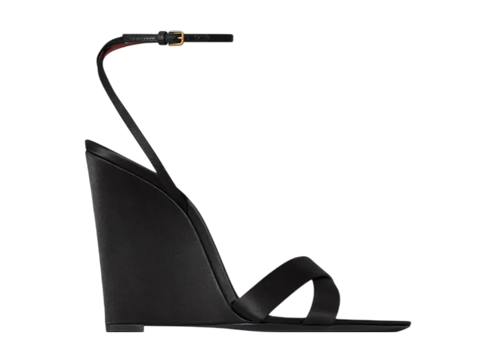 サンローラン ウィメンズ ビビ ウェッジサンダル サテンクレープ "ブラック"