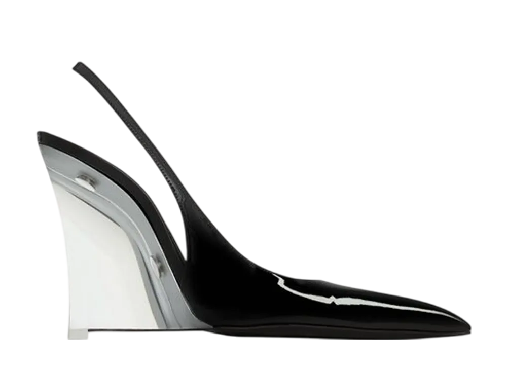 サンローラン ウィメンズ ミラー ウェッジ グレーズドレザー "ノワール"