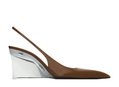 Saint Laurent Women's Miller Wedge Glazed Leather "Argile"