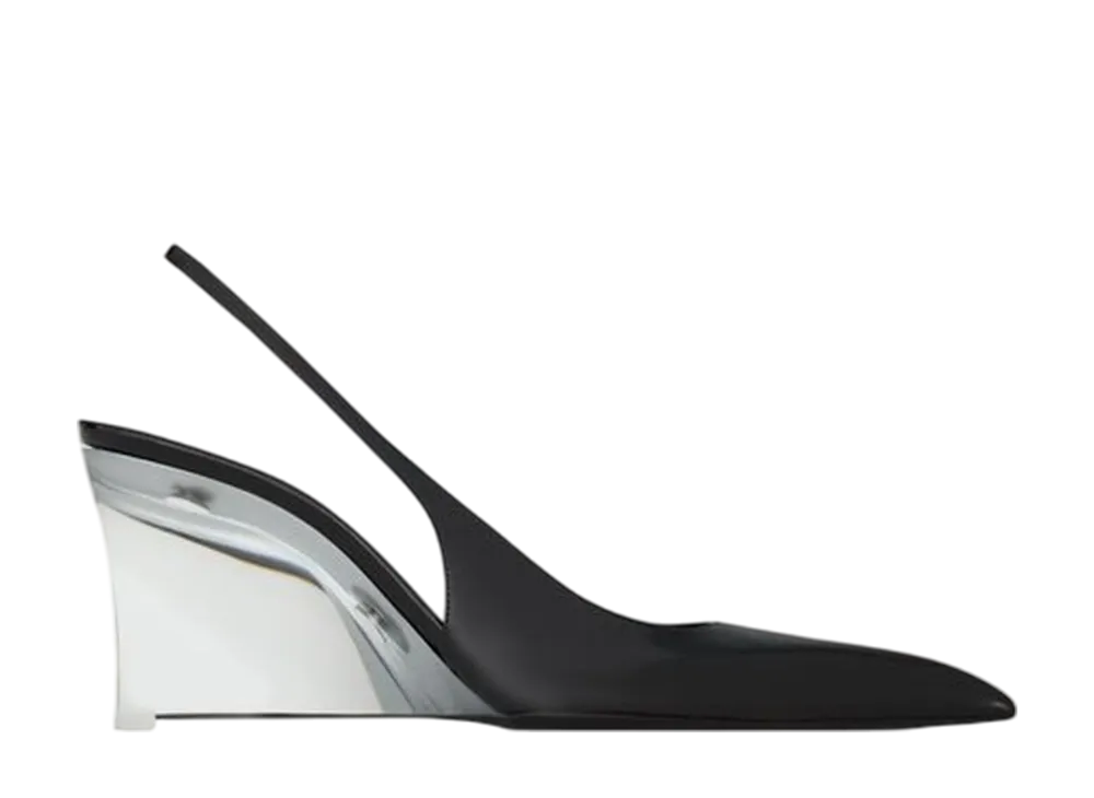 サンローラン ウィメンズ ミラー ウェッジ グレーズドレザー "ノワール"