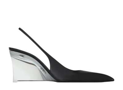 Saint Laurent Women's Miller Wedge Glazed Leather "Noir"