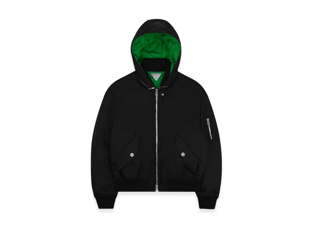Bottega Veneta Nylon Gabardine Hooded Bomber Jacket "Black"