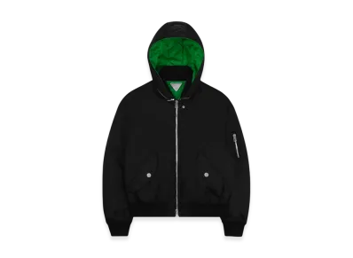Bottega Veneta Nylon Gabardine Hooded Bomber Jacket "Black"