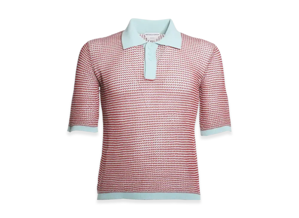 Bottega Veneta Open Fishnet Polo "Red/Light Blue"