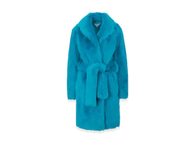 Bottega Veneta Women's Lambskin Shearling Fur Belt Coat "Blue"