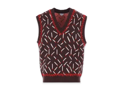 Bottega Veneta Matches Cotton Jacquard Gilet "Ebony/Chalk/Tomato"