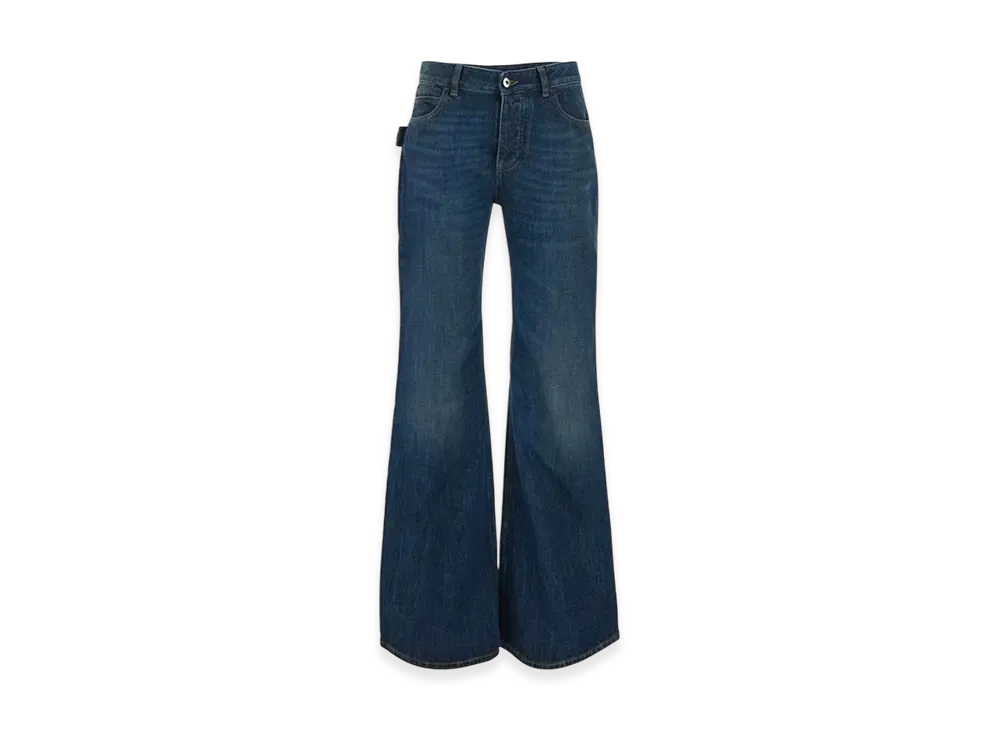 Bottega Veneta Women's Medium Washed Mid Rise Flared Denim "Mid Blue"