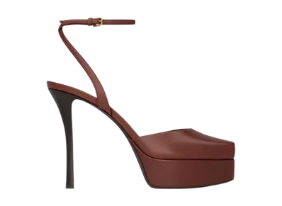 Saint Laurent Women's La Scandale Platform Sandals Smooth Leather "Aesthetic Brown"