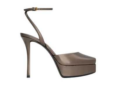 Saint Laurent Women's La Scandale Platform Sandals Smooth Leather "Metal Brown"