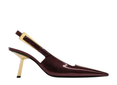 Saint Laurent Women's Lee Slingback Pumps Patent Leather "Marron Glace"