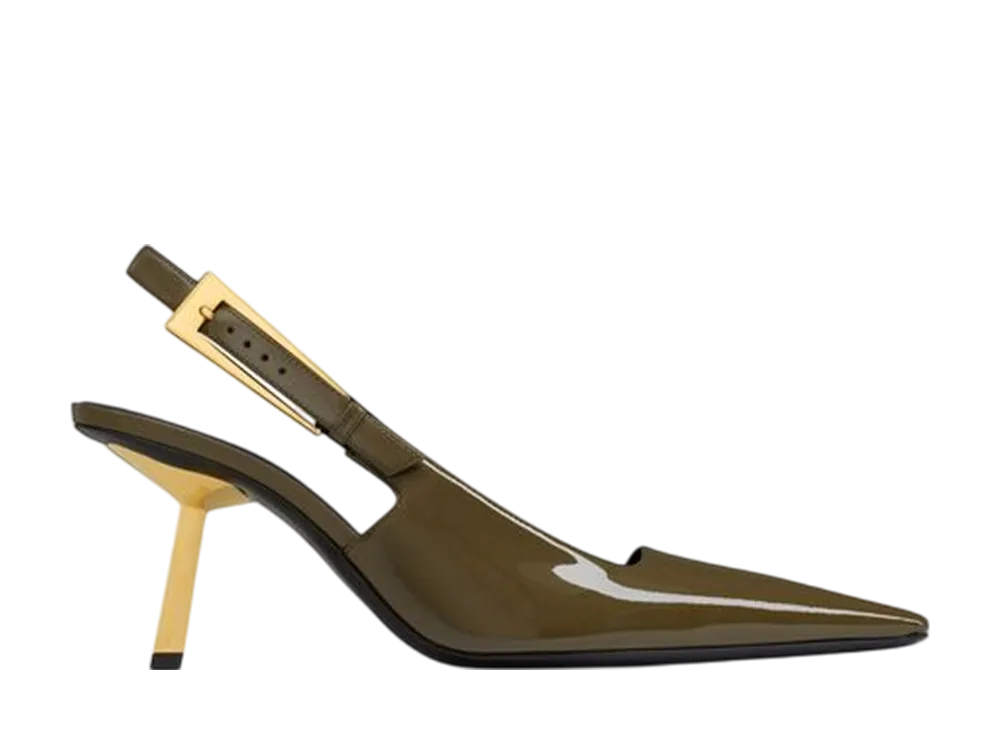 サンローラン ウィメンズ リー スリングバック パンプス パテントレザー "カーキ"