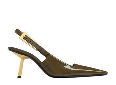 Saint Laurent Women's Lee Slingback Pumps Patent Leather "Kaki"