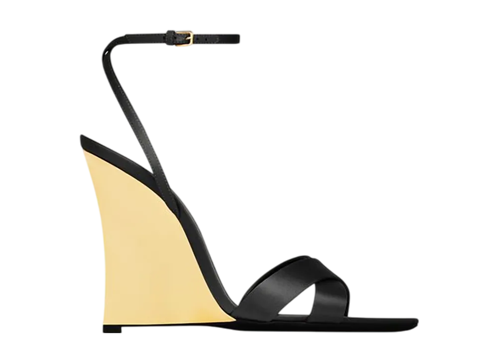 サンローラン ウィメンズ リュシエンヌ ウェッジ サテンクレープ "ノワール"