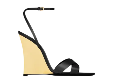 Saint Laurent Women's Lucienne Wedges Satin Crepe "Noir"