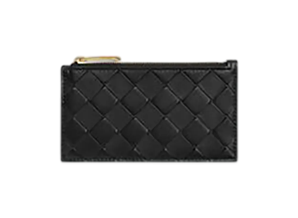 Bottega Veneta Intrecciato 15 Slim Zip Card Case With 5 Card Slots "Black"