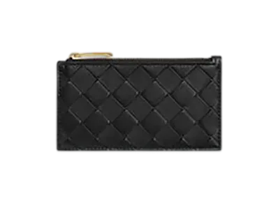 Bottega Veneta Intrecciato 15 Slim Zip Card Case With 5 Card Slots "Black"